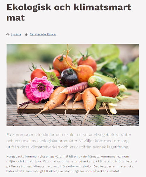 Del av webbplatsen, som handlar om ekologisk och klimatsmart mat