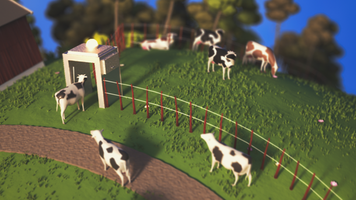 Kor som går in i en hage genom en sluss med kamera.