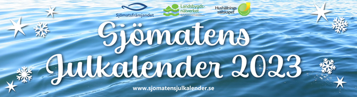 Bild på vattenyta med texten "Sjömatens Julkalender 2023" ovanpå.