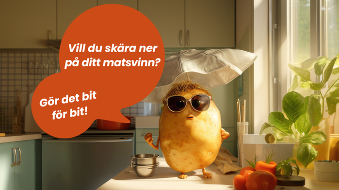 En animerad potatis med pratbubblor ger tips kring matsvinn