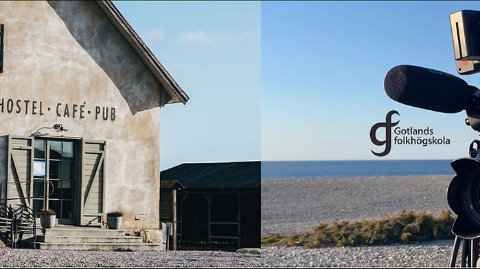 collage på bilder från Gotland. ett café och en naturbild