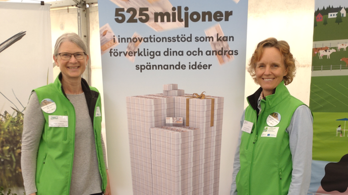 Innovationssupporten på plats i tältet med en roll-up om innovationsstödet EIP-Agri